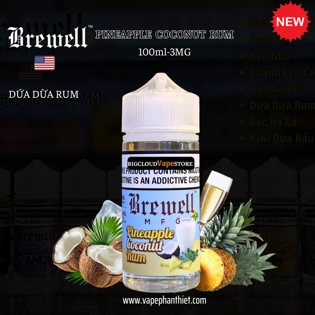 Brewell MFG 100ml 3MG Dứa Dừa Dứa Rum 